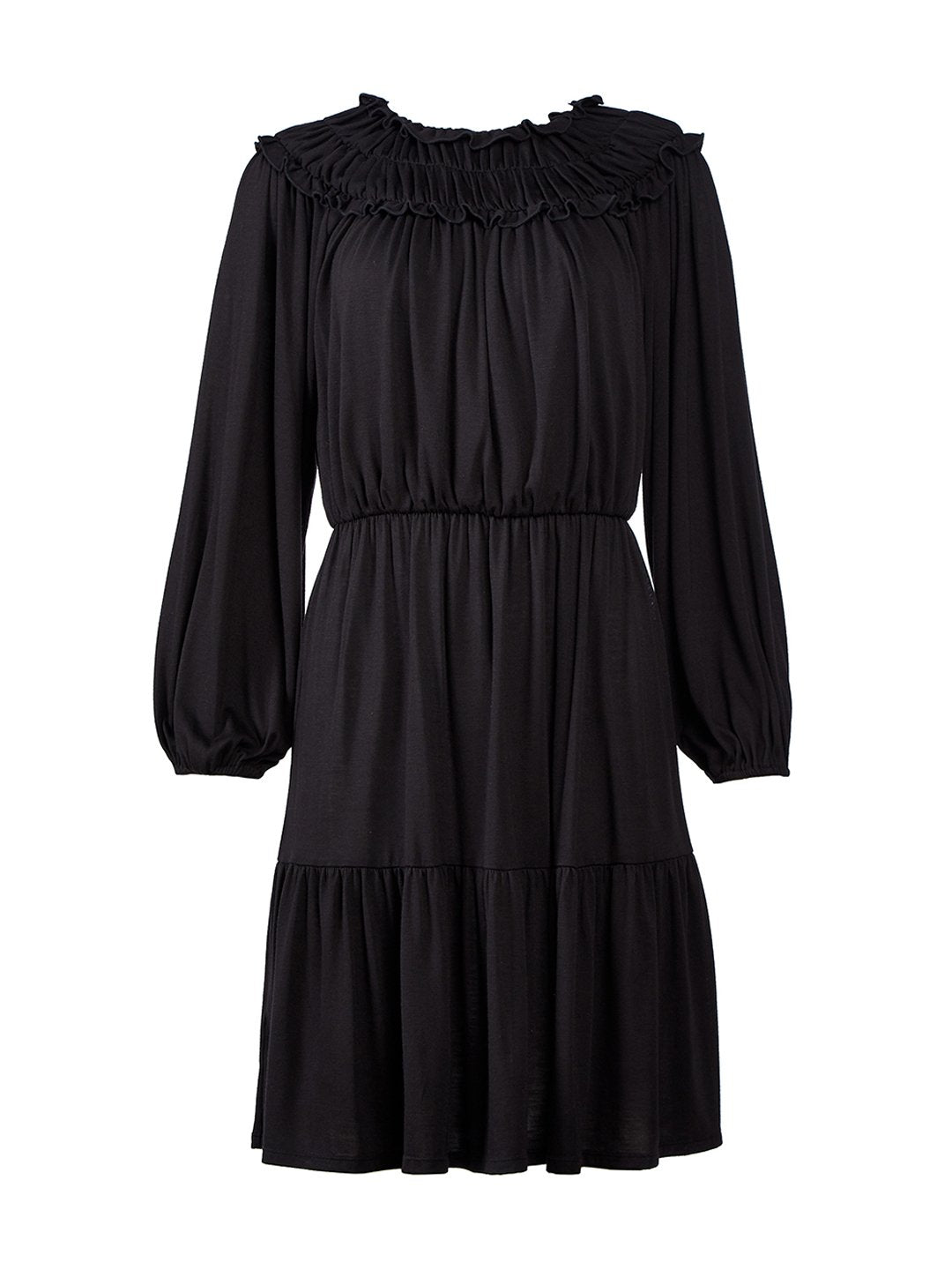 Ann Taylor | Ruffle Collar Flare Dress in Black | Haverdash