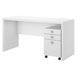 Office by kathy ireland® Echo Credenza Desk with Mobile File Cabinet | Pure White
