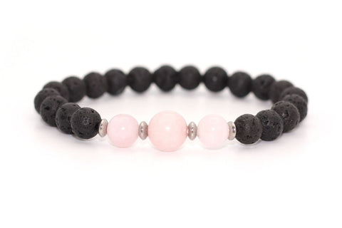 Bracelet en quartz rose et pierre de lave