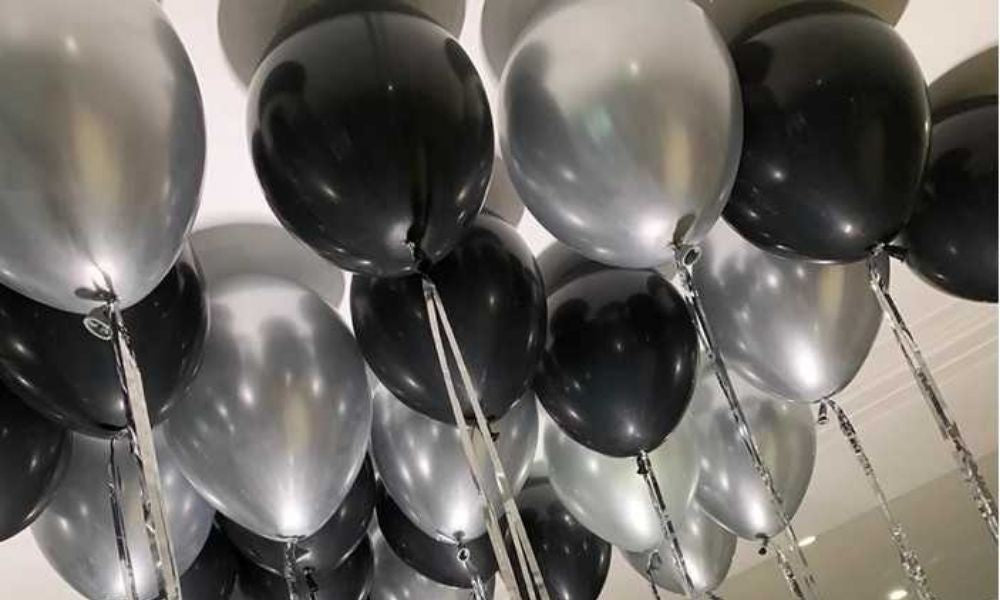 Black and Silver Ceiling Balloons I New Year's Eve Party Decoration Blog I My Dream Party Shop