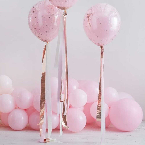 Pink Helium Balloons with Crepe Tissue Paper Balloon Tails I Party Ideas with Crepe Paper Blog