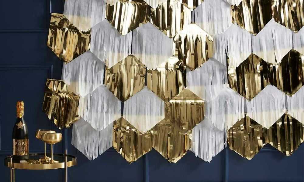 Gold and White Fringe Backdrop I New Year's Eve Party Decorations I My Dream Party Shop
