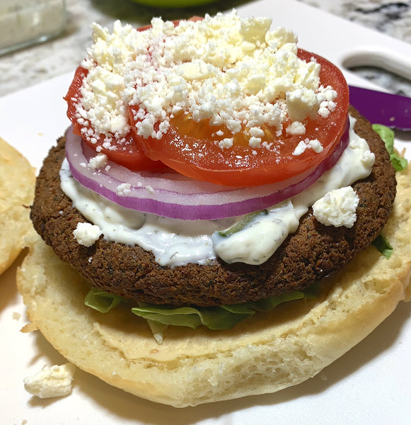 Falafel pattie on Thumb Bread® with various toppings