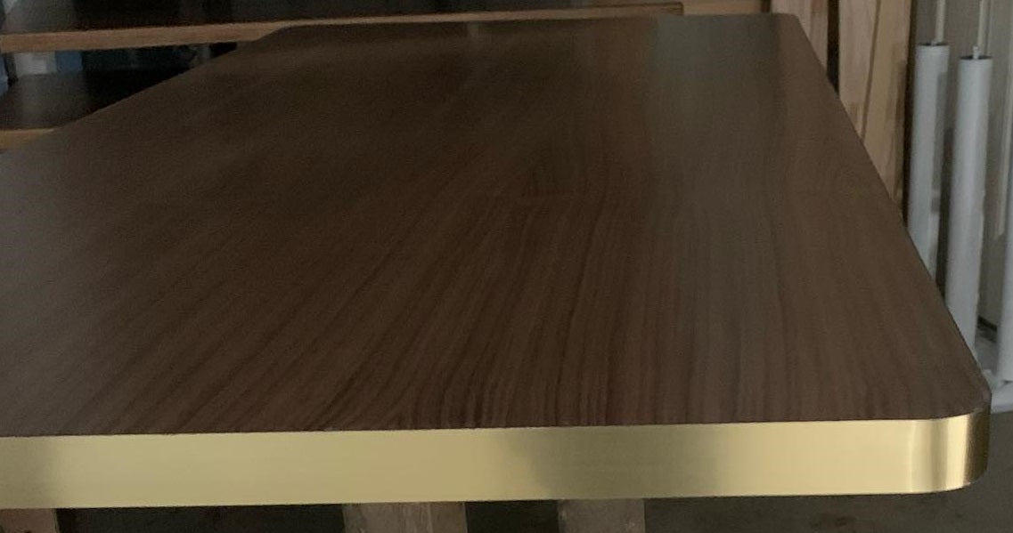 Custom Brass Edge Walnut Woodgrain Laminate Restaurant Table Tops