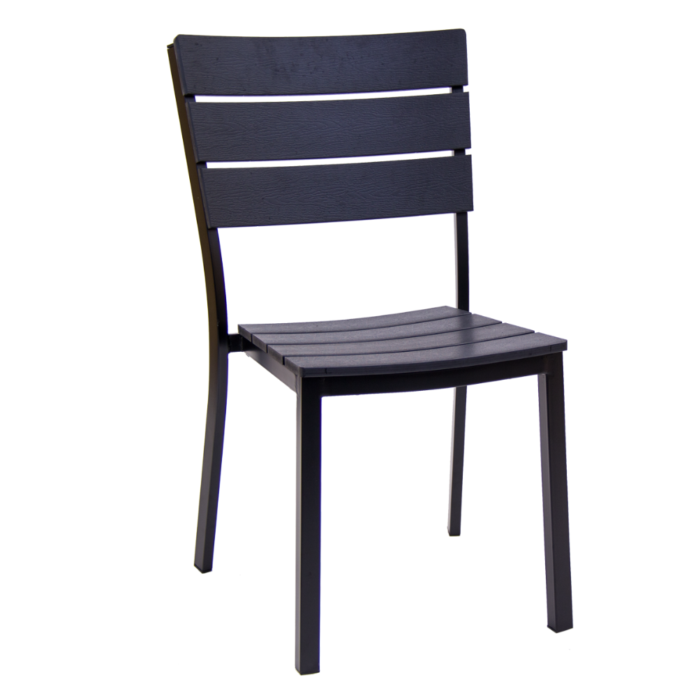 Lucia Sleek Metal Chair with Black Timber-Style Finish Back & Seat