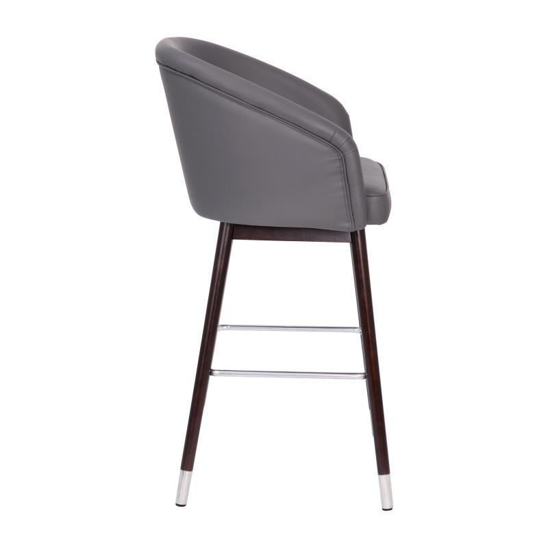 Niccolo Fully Upholstered Gray Restaurant Barstool Walnut Legs