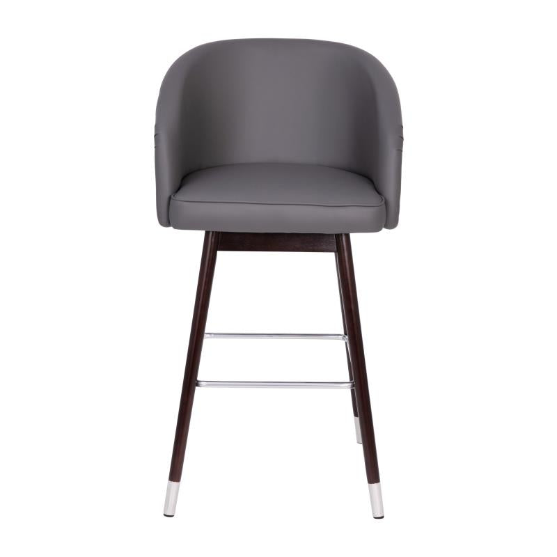 Niccolo Fully Upholstered Gray Restaurant Barstool Walnut Legs