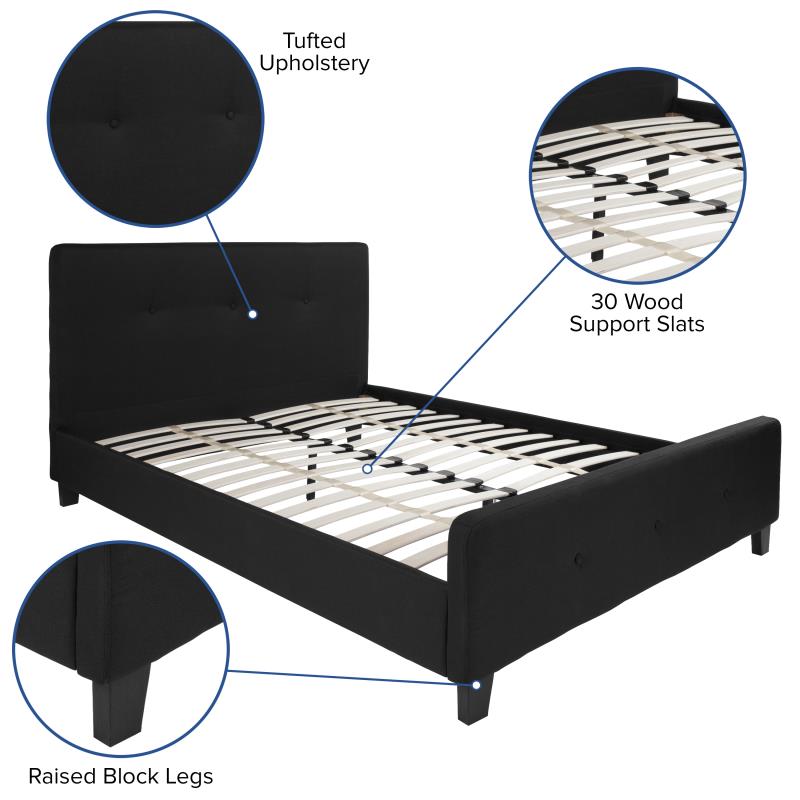 Trendy Nights Affordable Platform Hotel Bed Frame ANSI BIFMA Certified Black Button Back Fabric