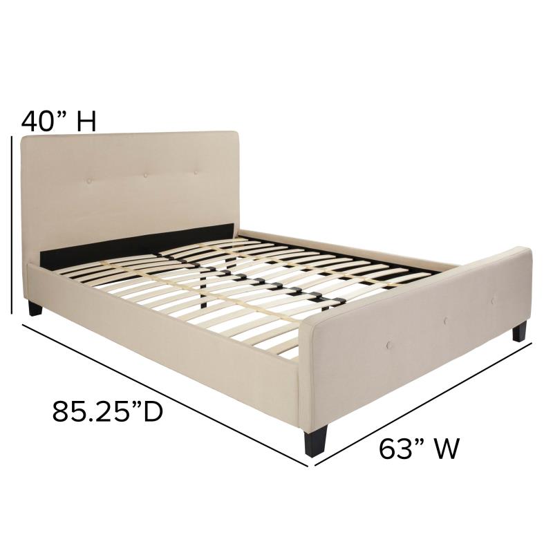 Trendy Nights Queen Size Affordable Platform Hotel Bed Frame ANSI BIFMA Certified Beige Button Back Fabric