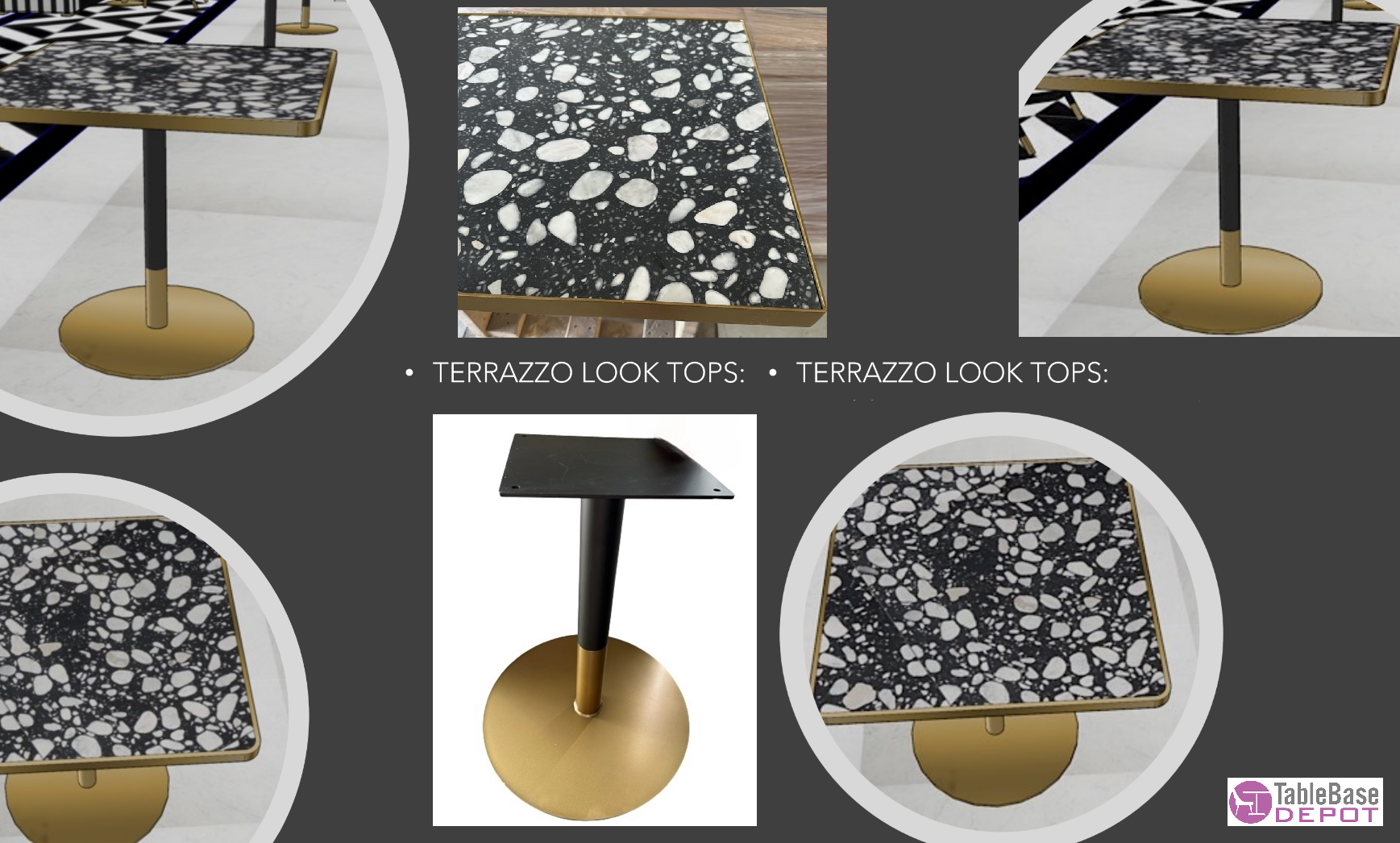 Terrazzo Stone Tile Table With Gold Painted Edge Restaurant Table