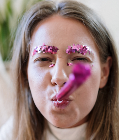 Woman with glitter eyebrows celebrates bachelorette party with NLN, sex toy store in Hollister, CA