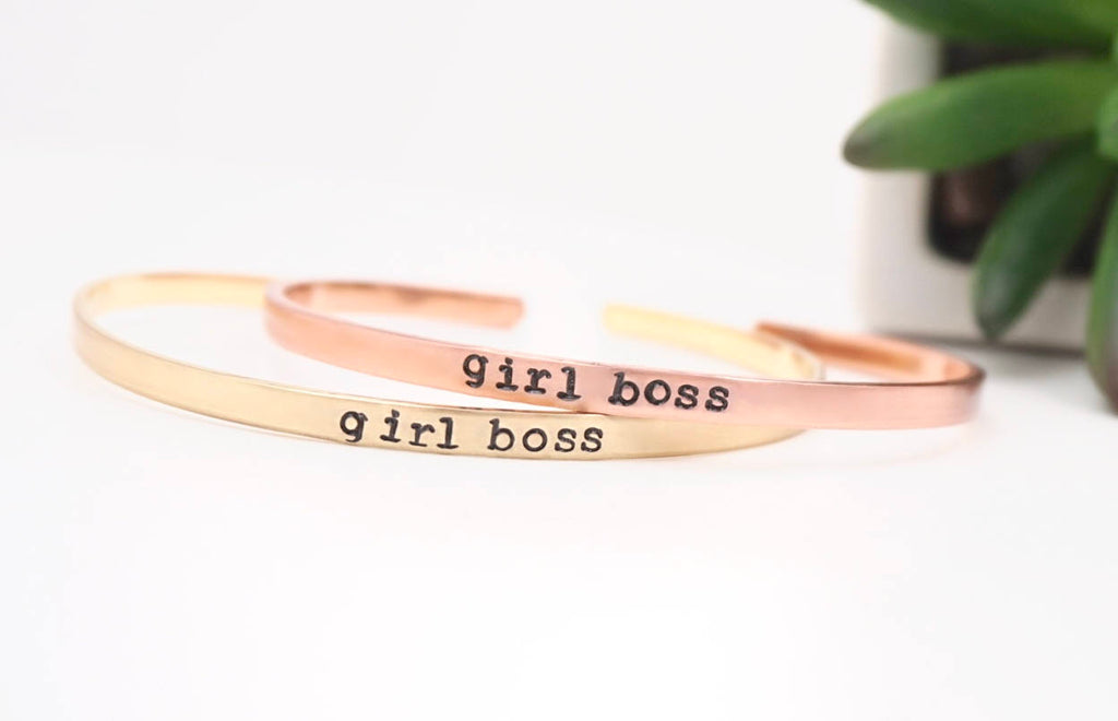 Girl Boss - Hand Stamped Mantra Cuff 