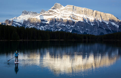 paddle boarding two jack lake banff alberta