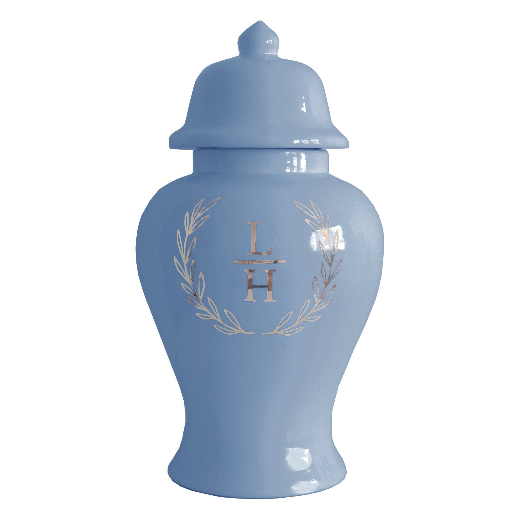 Laurel Wreath Monogram Ginger Jars in Serenity