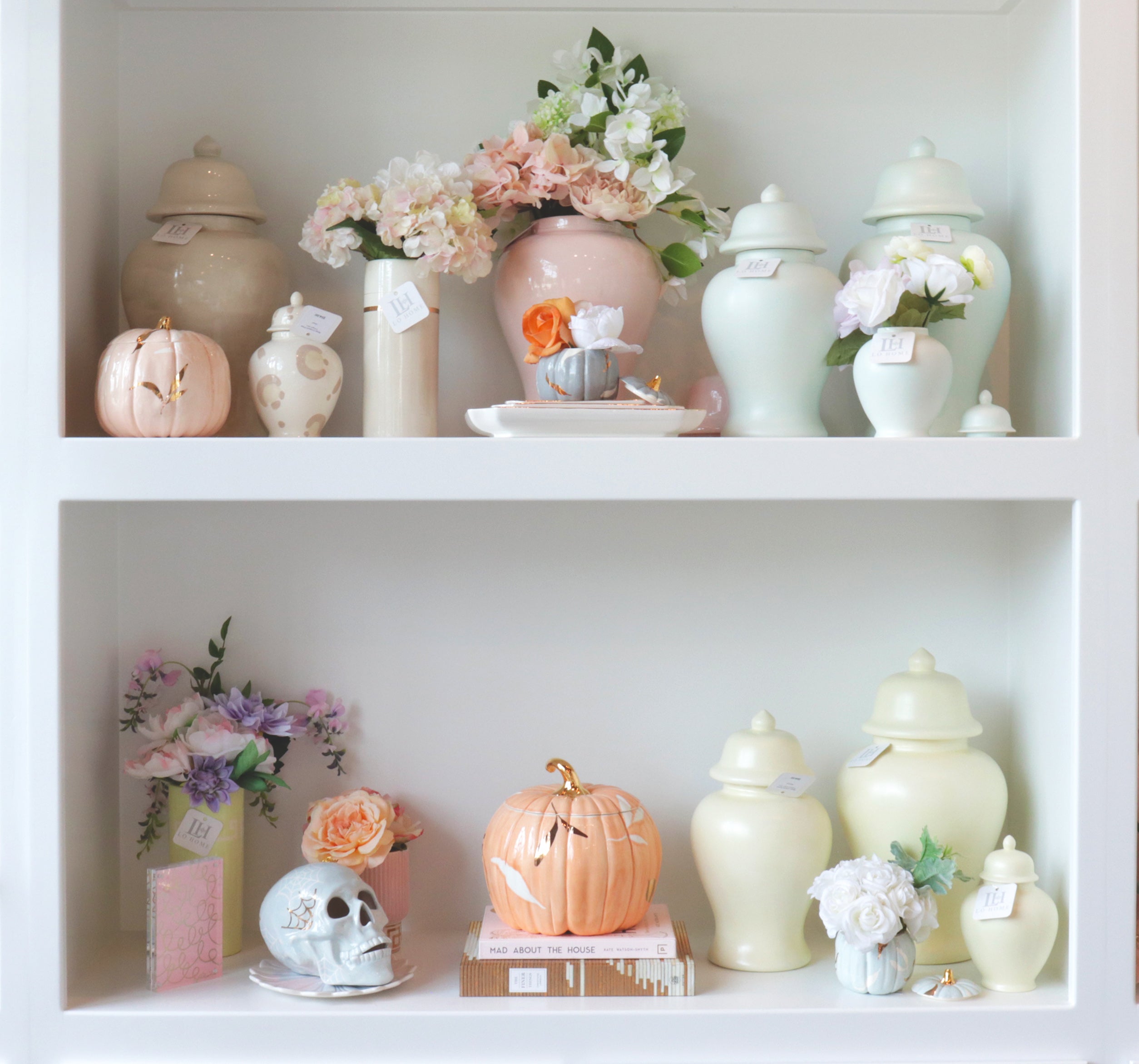 Layered Leaves Pumpkin Jars with 22K Gold Accents in Light Blue