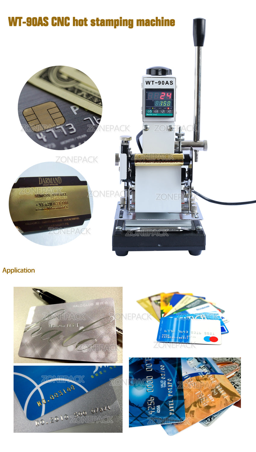 ZONEPACK WT-90AS Best Quality 220V/110V Manual Hot Foil Stamping Machine Card Tipper Embossing Machine For ID PVC Cards