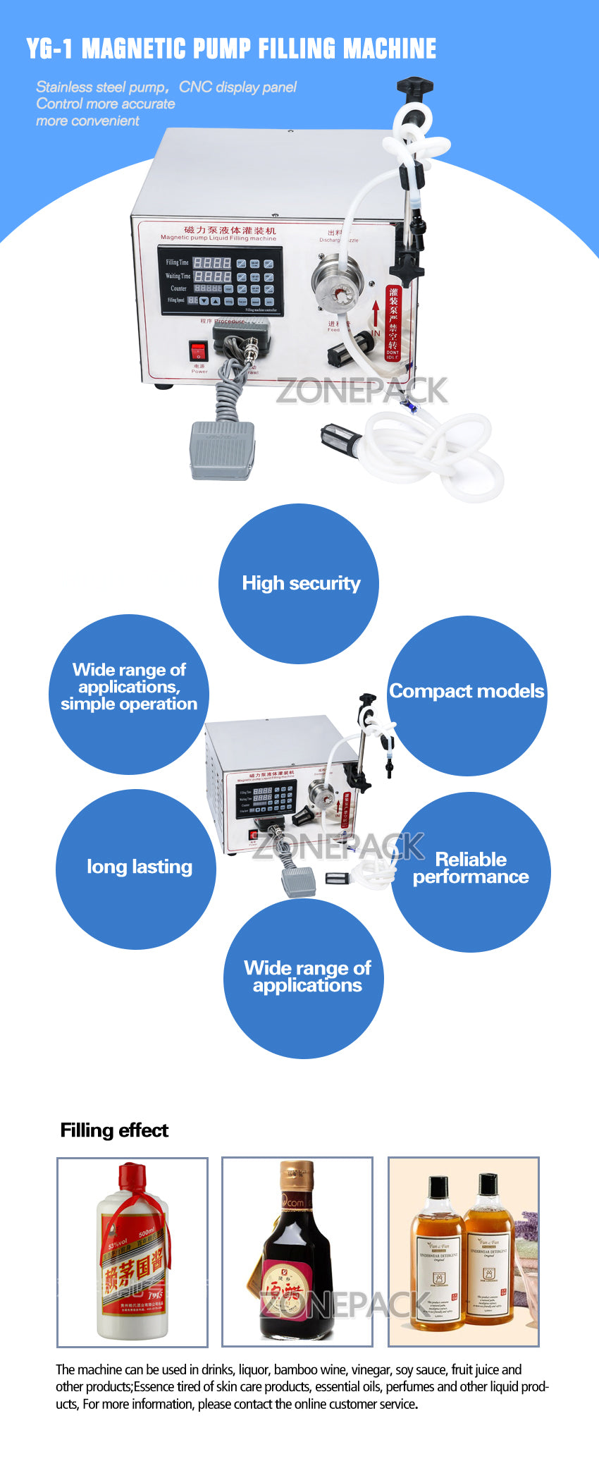 ZONEPACK 2ml to Unlimited Filling Machine With Magnetic Pump with Accurate Automatic Micro Computer for Liquid Water