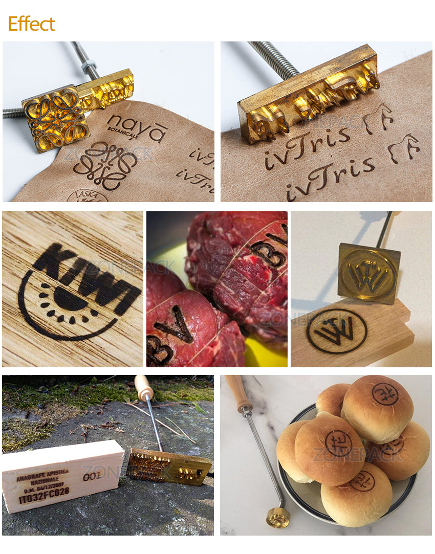 ZONESUN Custom Logo With 5mm Diameter Wooden Handle Branding Iron Wood Burning Stamp Heating for Leather Wood Paper