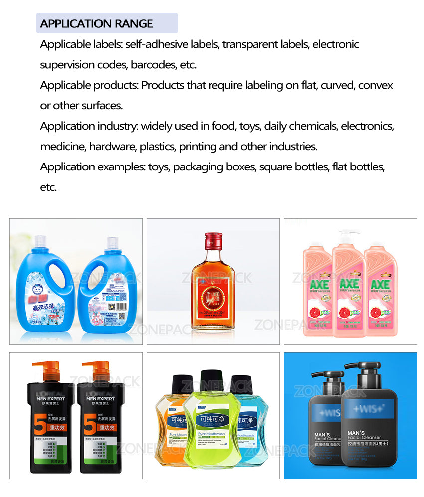 ZONEPACK XL-T806 Semi Automatic Double-side Soap Laundry Liquid Paste PET Flat Bottle Labeling Machine