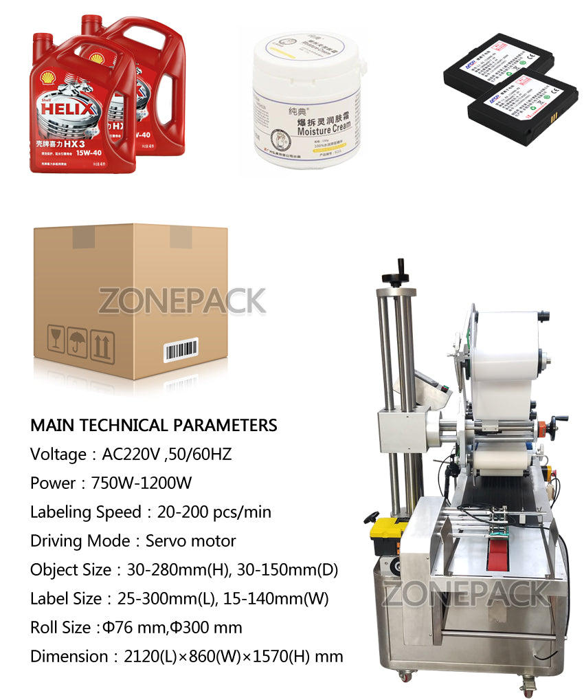 ZONEPACK Automatic High Speed Flat Square Bottle Bag Adhesive Tape Packing Labeling Machine