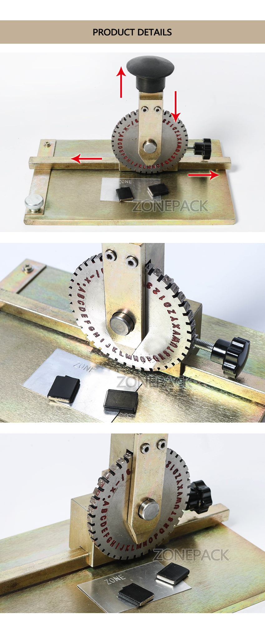 ZONESUN Manual Metal Stamping Marking Machine Deboss Embossing Machine