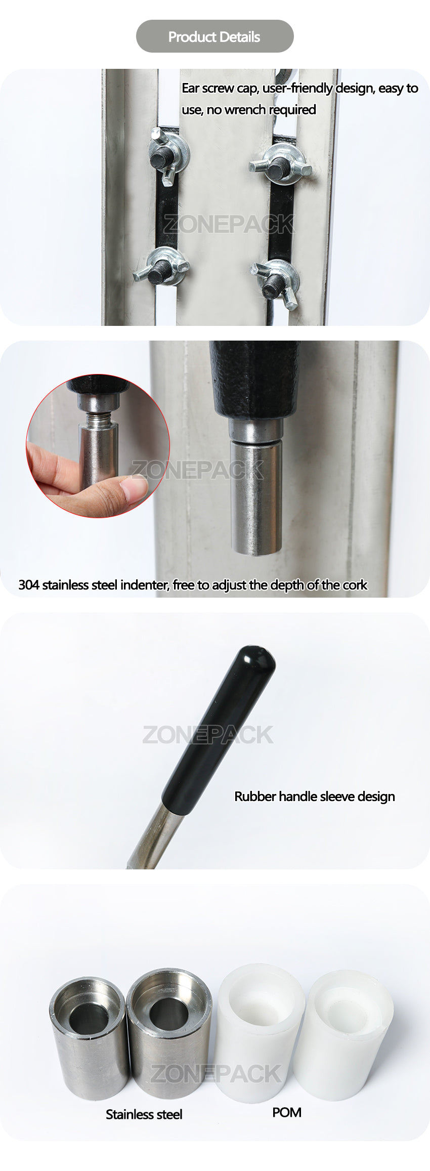 ZONEPACK Manual Stainless Steel Corkers Wine Corking Machine Capping Tool Brewed Wine Bottle Cork Press Inserting Machine