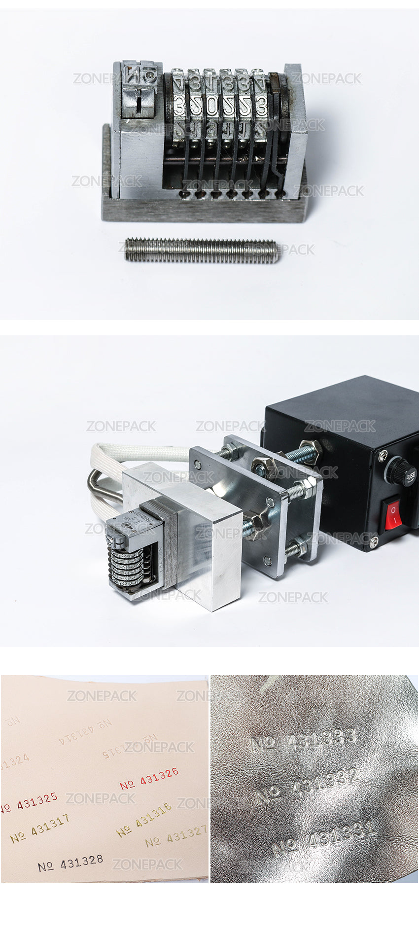ZONEPACK Принадлежности для ручного принтера горячего тиснения Термолента Набор номера Кодовый инструмент Запчасти Производственный номер Печать купона