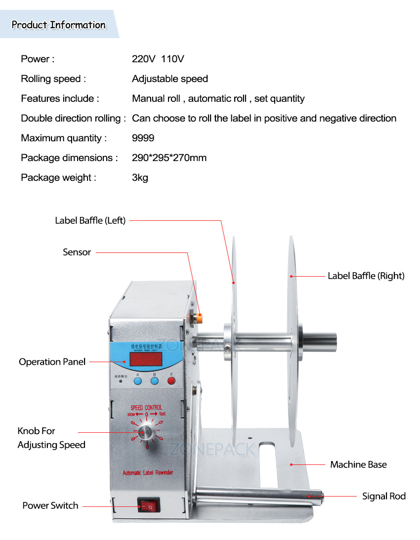 ZONESUN NEW Digital Automatic Label Rewinder Rewinding Machine