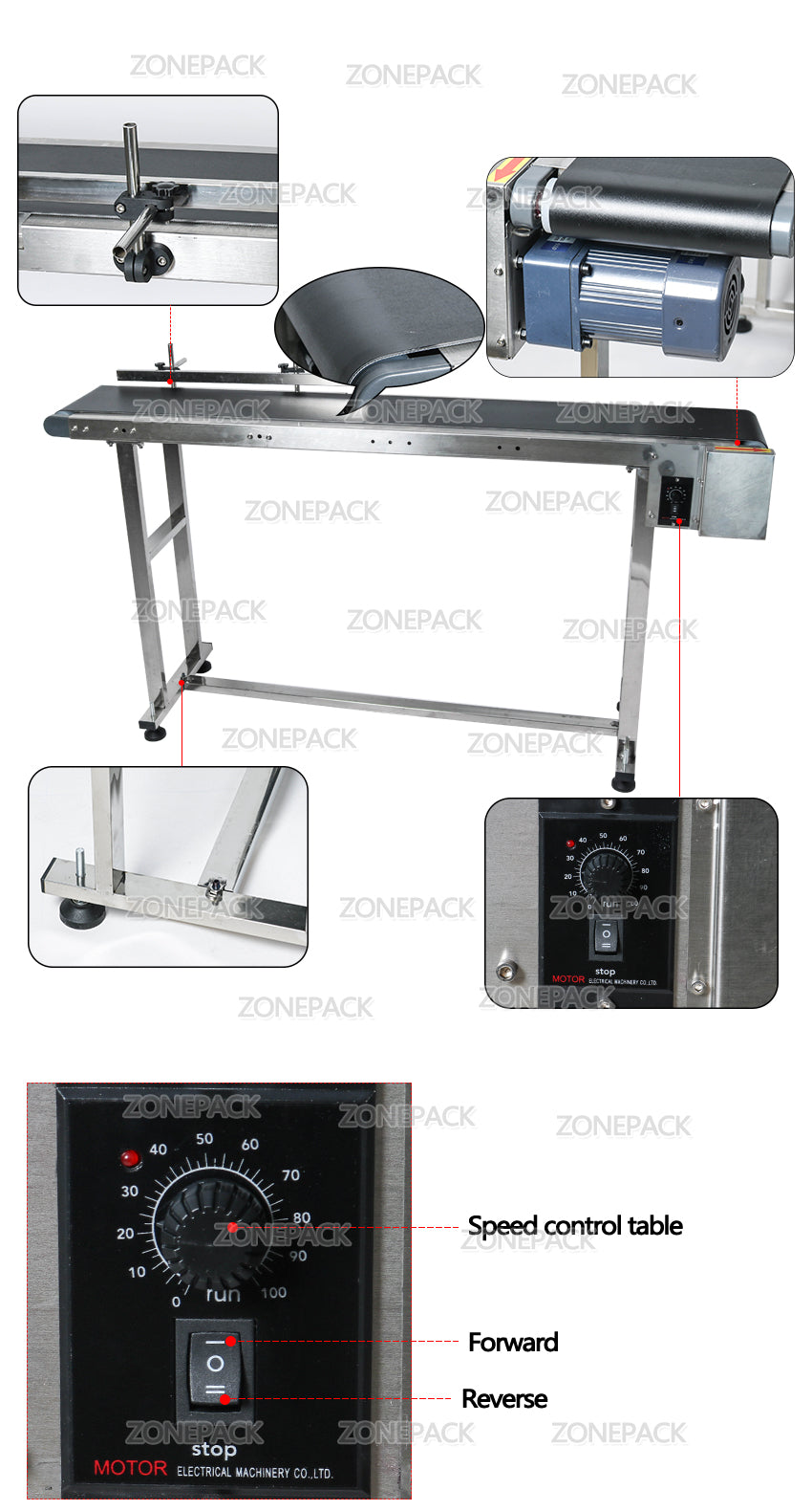 ZONEPACK Inkjet Printer Conveyer Conveying Table Band Carrier Sorting Workbench PVC Belt Conveyor Bottle Box Bag Sticker Conveyor