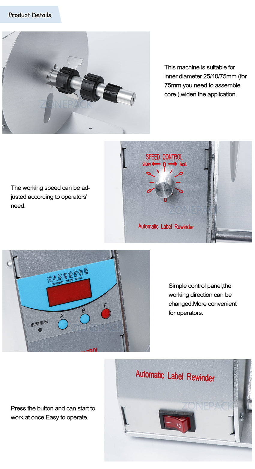 ZONESUN NEW Digital Automatic Label Rewinder Rewinding Machine