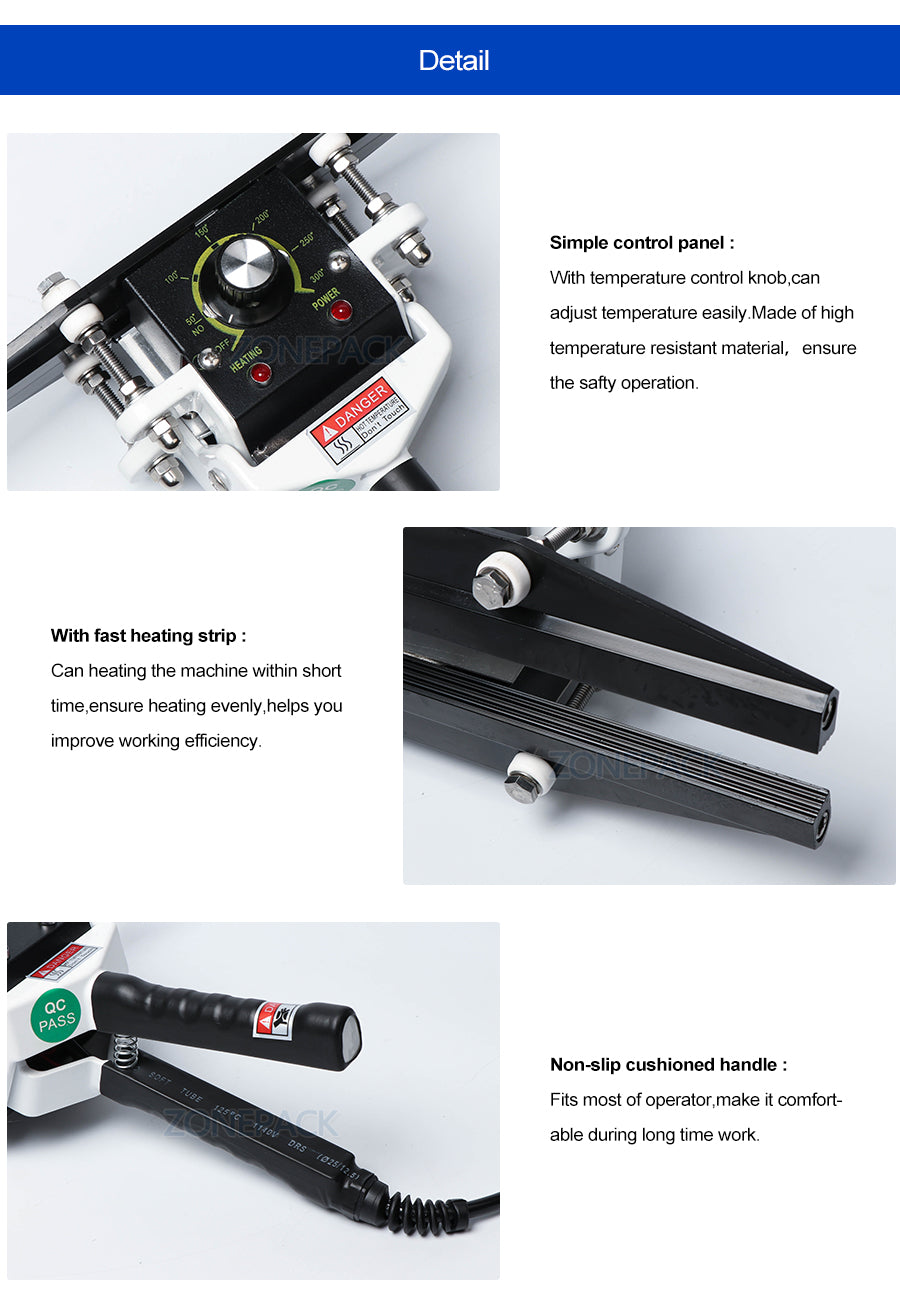 ZONESUN FKR-200 Handheld Impulse Sealer With Cutter Manual Sealing Machine