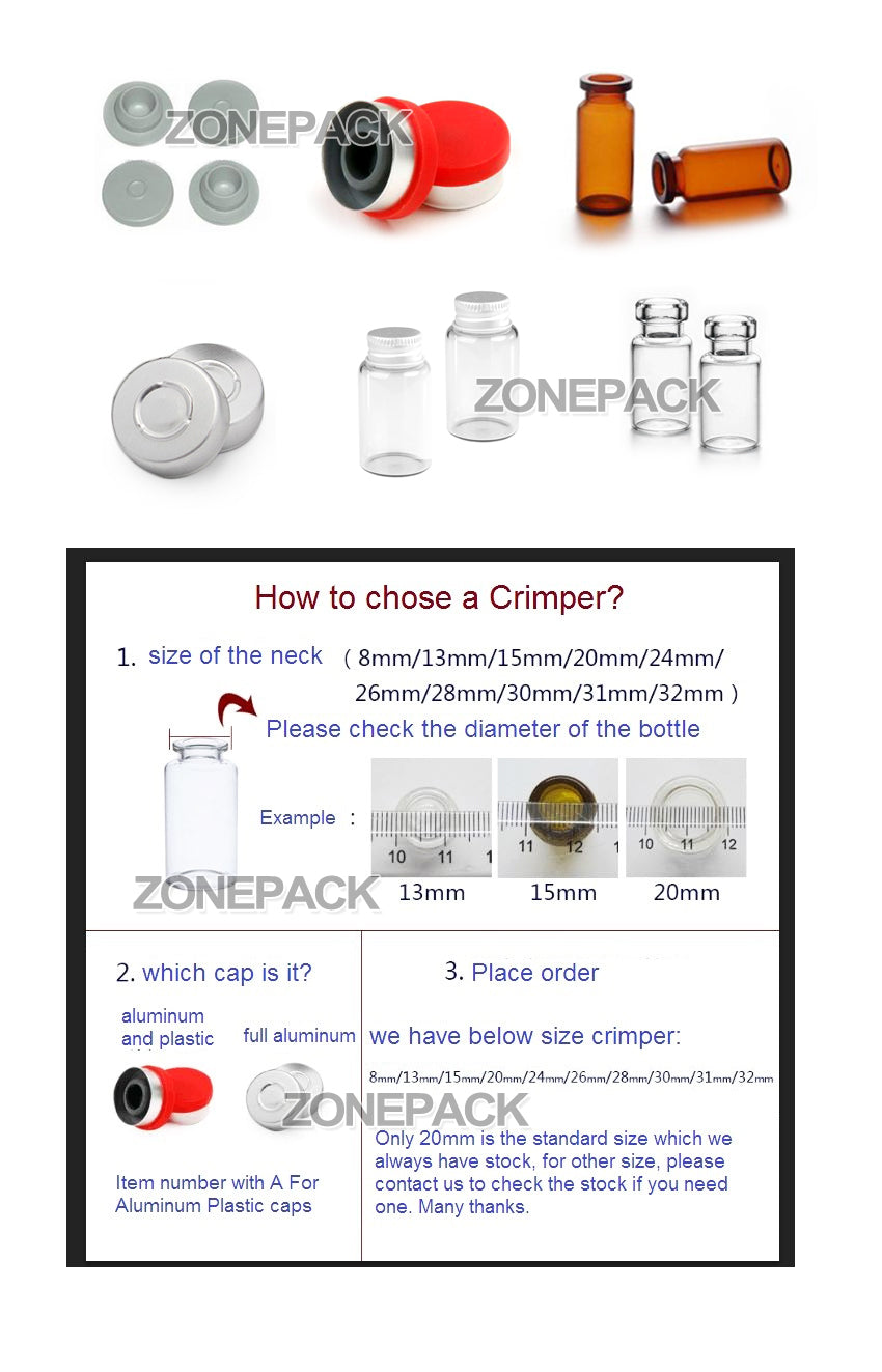 ZONESUN Vial Crimper Manual Hand Crimper for Use 15mm Crimp Seals Crimper Capper