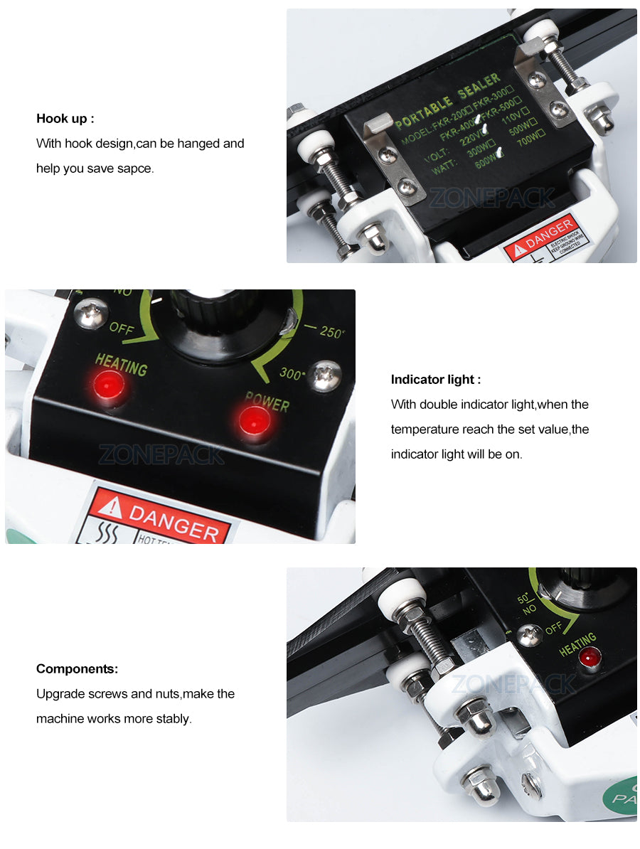 ZONESUN FKR-200 Handheld Impulse Sealer With Cutter Manual Sealing Machine