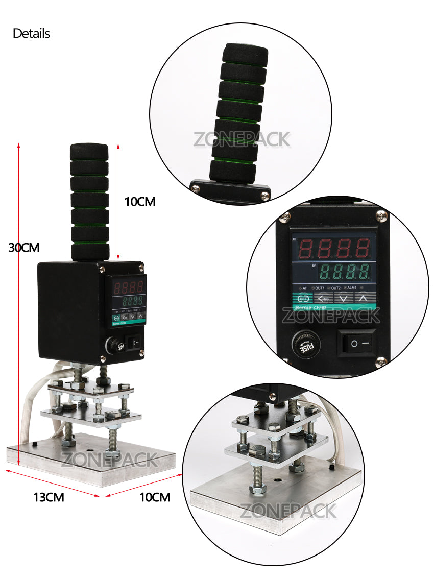 ZONEPACK 5x7cm 8x10cm 10x13cm Инструмент для горячего тиснения мощностью 500 Вт, ручное тиснение логотипа, утюг для клеймения книг из дерева и кожи