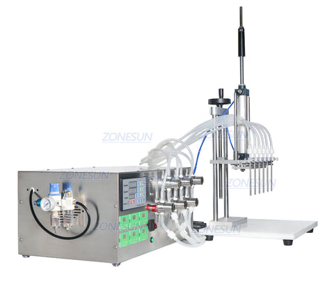 ZONEPACK ZS-MP5500D Semi-Automatic Water Filling Machine 6 Nozzles Essential Oil Perfume Cosmetic Liquid Magnetic Pump Filler