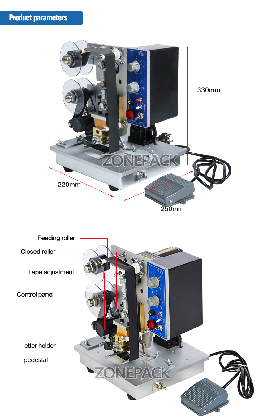 ZONESUN Semi-automatic Electric Hot Stamp Ribbon Code Printer HP-241B