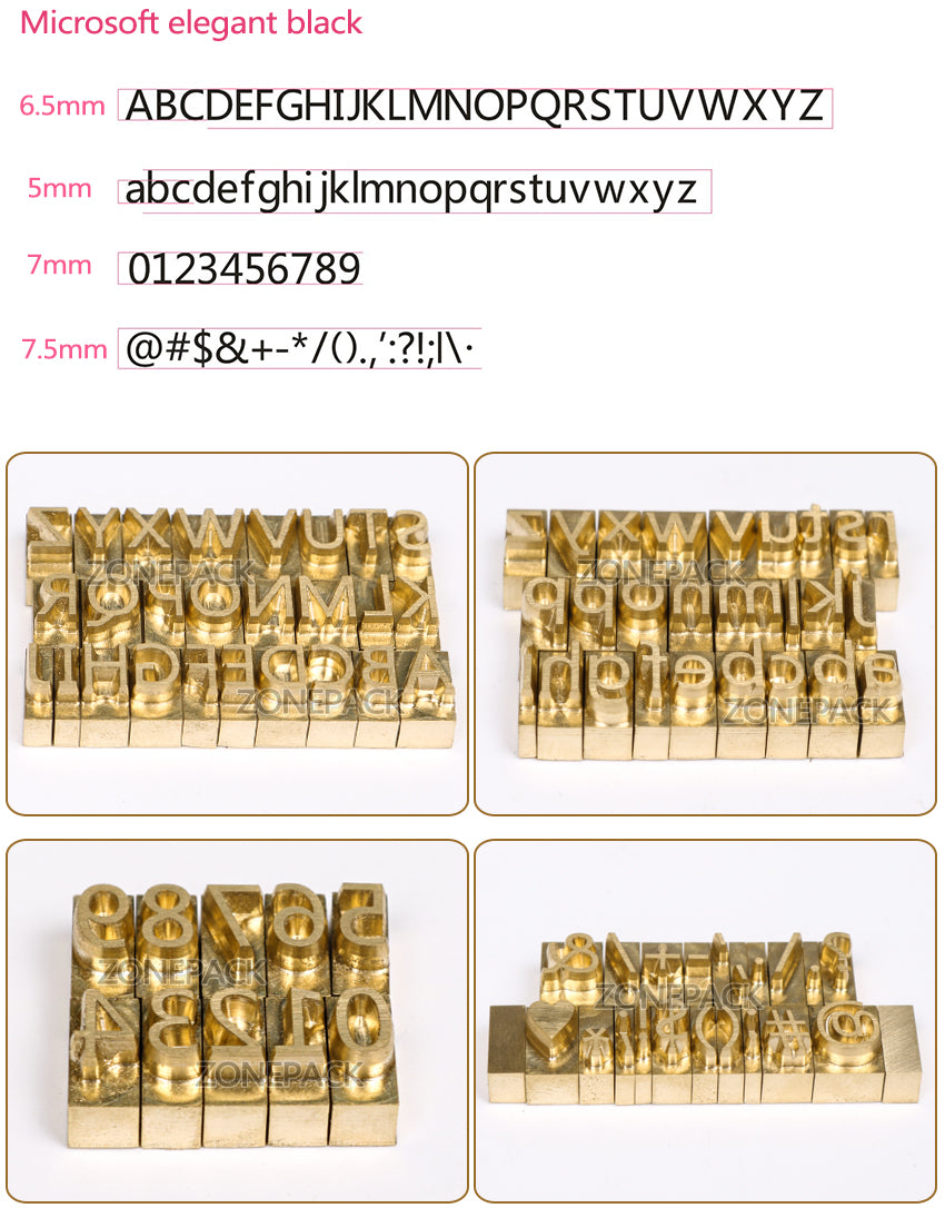 ZONEPACK Brass Letters CNC Engraving Mold Hot Foil Stamp Number Alphabet DIY Die Cut Leather Stamp Mold Symbol Customized Font