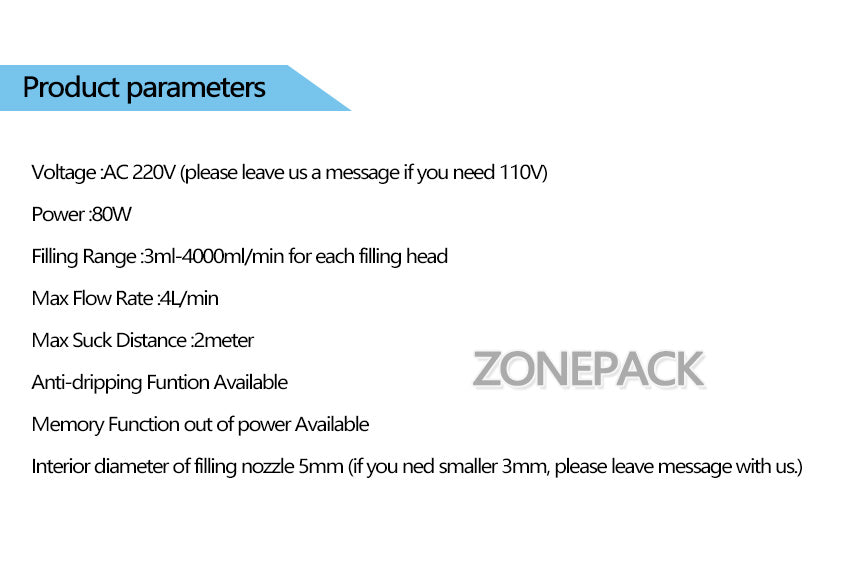 ZONEPACK Электрический насос с цифровым управлением Машина для наполнения жидкостью 3-4000 мл для жидких духов, воды, сока, эфирного масла с 6 головками 