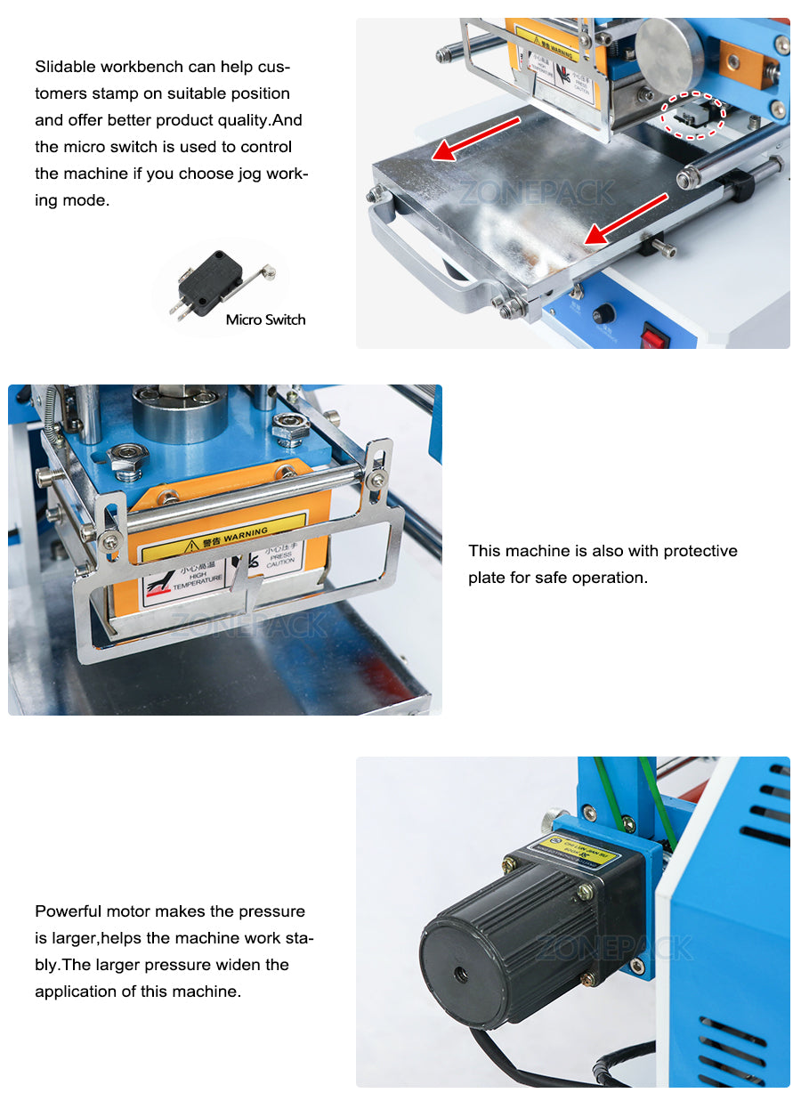 ZONEPACK ZY-819E Pneumatic Automatic Stamping Machine Leather LOGO Creasing Machine Stamper High Speed Card Embossing Machine