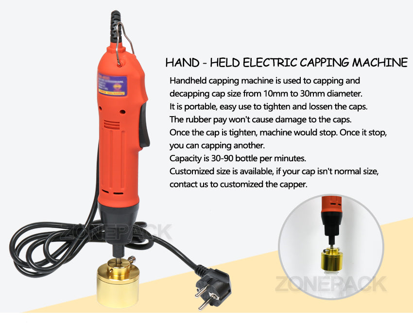 ZONEPACK 80W 28-32mm Plastic Bottle Capper Portable Capping Machine