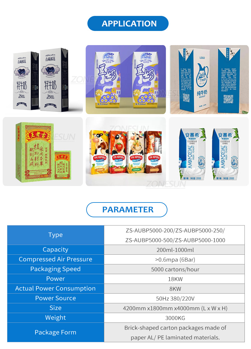 ZONESUN Milk Carton Packaging Machine ZS-AUBP5000