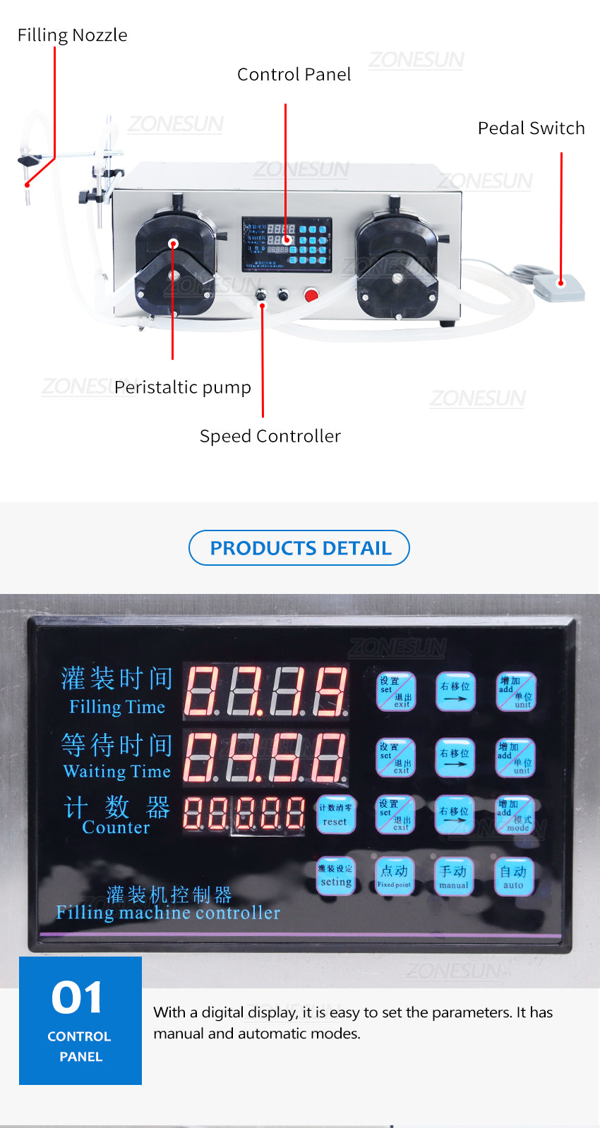 ZONESUN 12L Big Flow Semi Automatic Filling Machine Glue Salad Oil ZS-YTPPR2