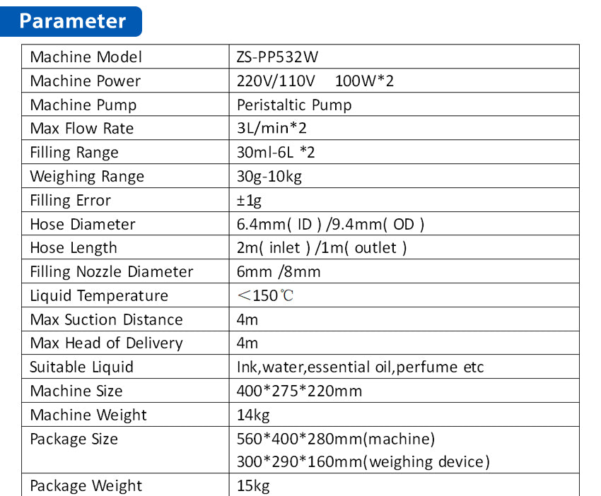 ZONEPACK ZS-PP532W Semi Automatic Peristaltic Pump Filling Machine Ink Essential Oil Perfume Water Bottle Filler