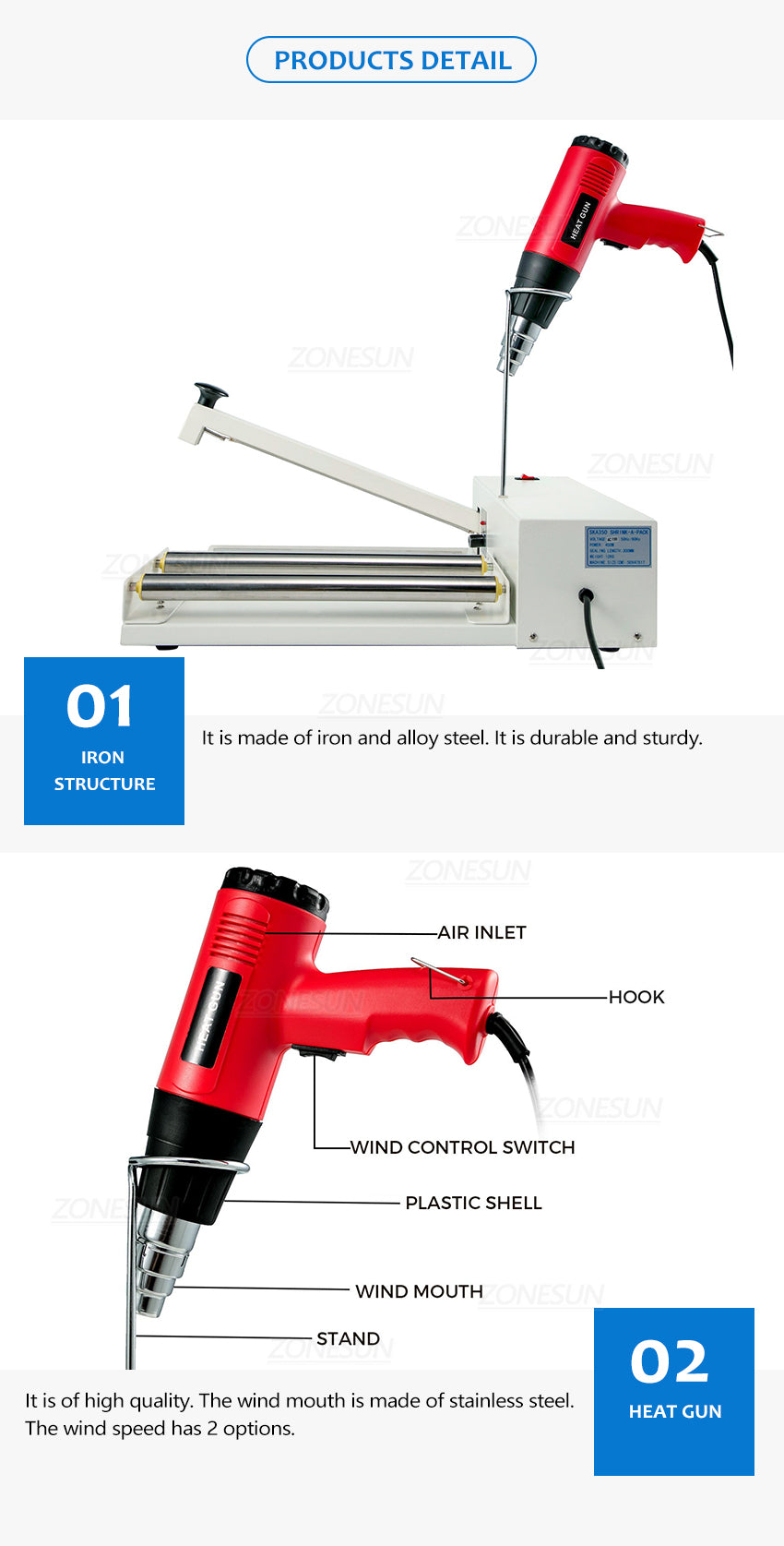 ZONESUN ZS-MSCS1 Heat Gun for Shrink Tubing Vinyl Wrap Heat Sealer Machine