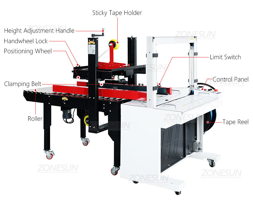 ZONESUN Automatic Carton Sealing Strapping Production Packaging Equipment Boxing System ZS-FK5050S