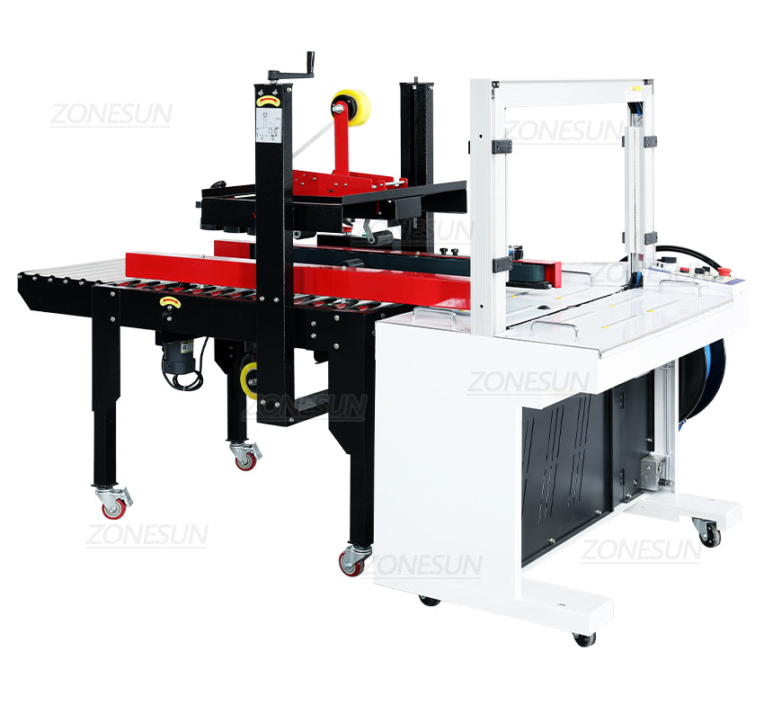 ZONESUN Automatic Carton Sealing Strapping Production Packaging Equipment Boxing System ZS-FK5050S