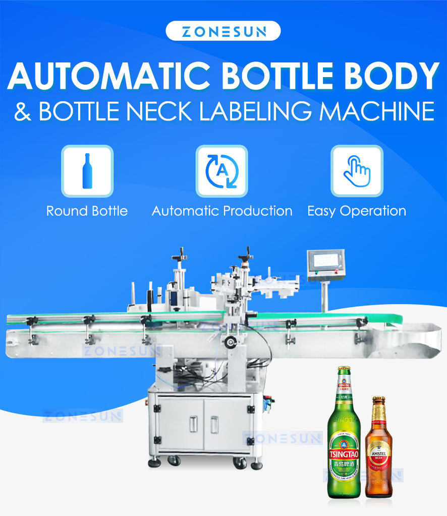 ZONESUN Automatic Round Bottle Neck and Body Labeling Machine ZS-TB120