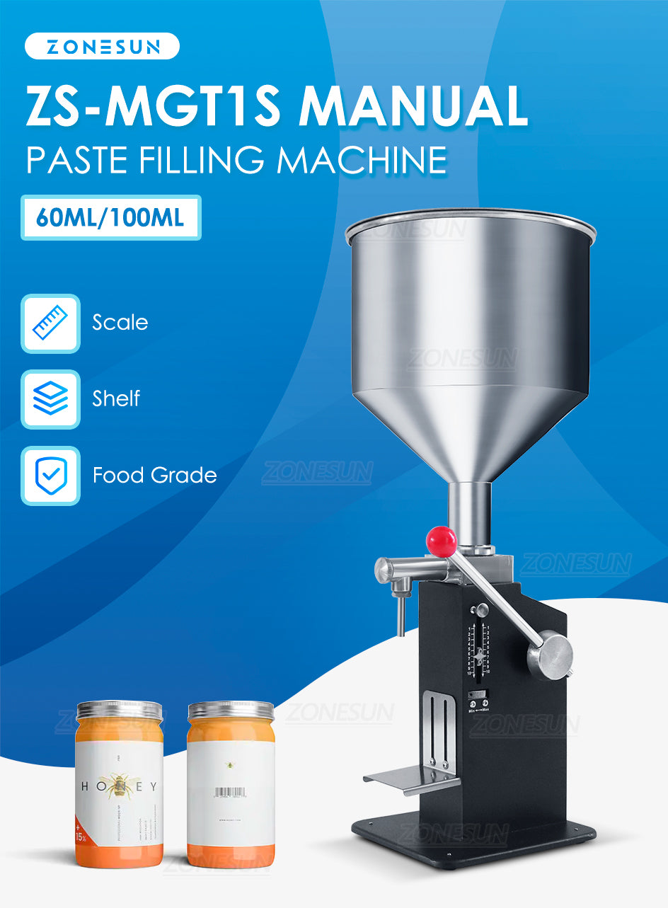 Машина для розлива жидкой пасты ZONESUN, пищевая нержавеющая сталь, косметический крем, мед, паста, соус, ручной наполнитель для бутылок ZS-MGT1S 