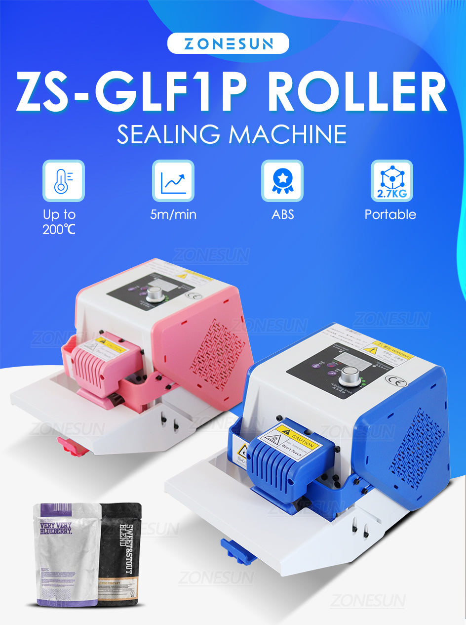 ZONESUN ZS-GLF1P Mini Aluminum Foil Composite Plastic Film PE Bag Sealer Roller Sealing Machine