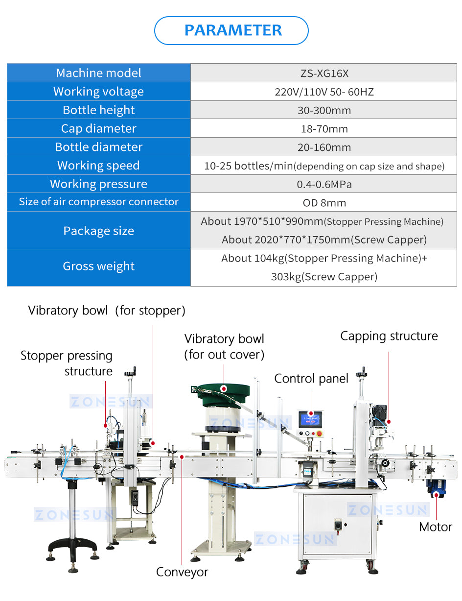 ZONESUN Automatic Inner Cap Pressing and Capping Machine Vibratory Bowl Feeder ZS-XG16X